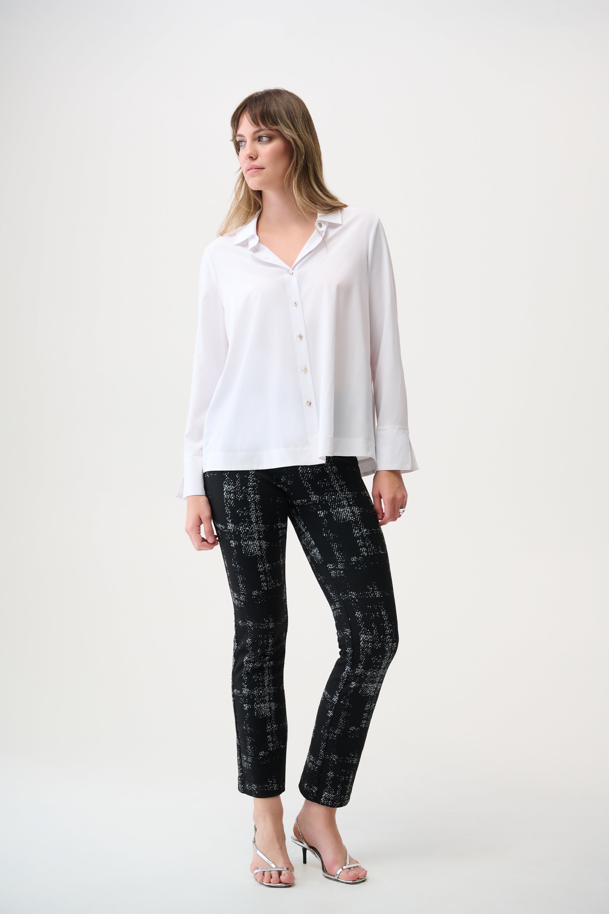 Joseph Ribkoff - Top / Stretch Poplin Button-Front Blouse with Zipper Accent - shop.mybijouboutique.com