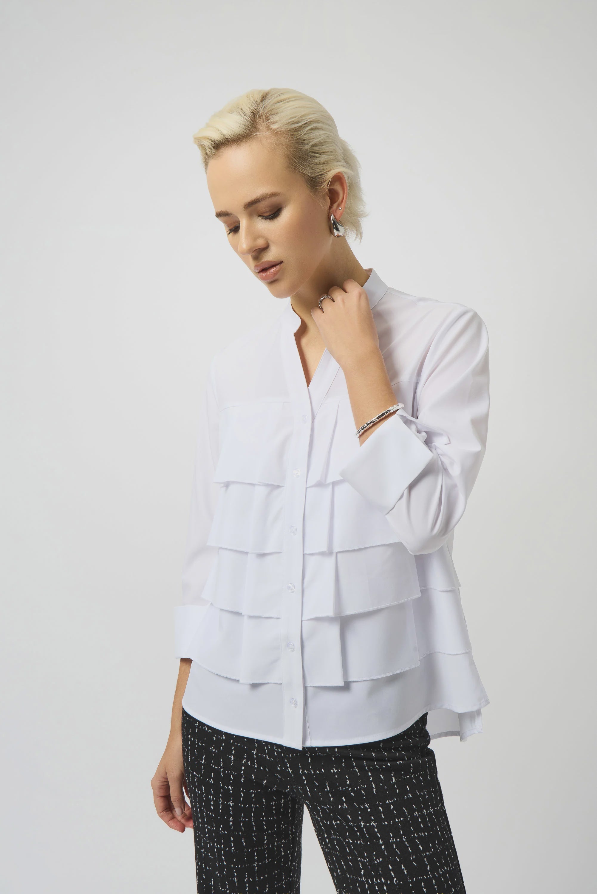 Joseph Ribkoff - Top / Stretch Poplin Ruffled Blouse - shop.mybijouboutique.com