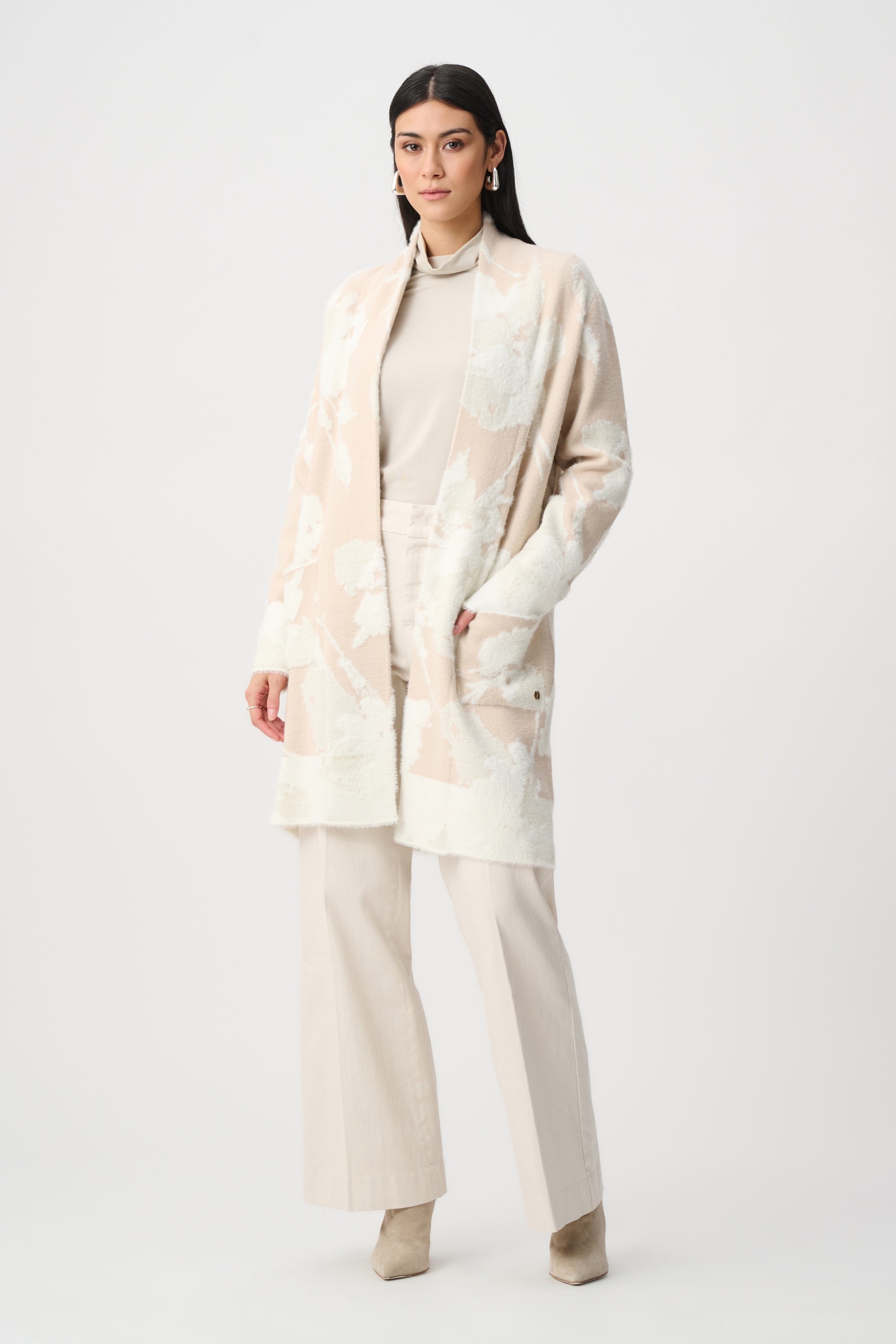 Joseph Ribkoff - Cardigan / Abstract Jacquard Sweater Knit Long Cardigan