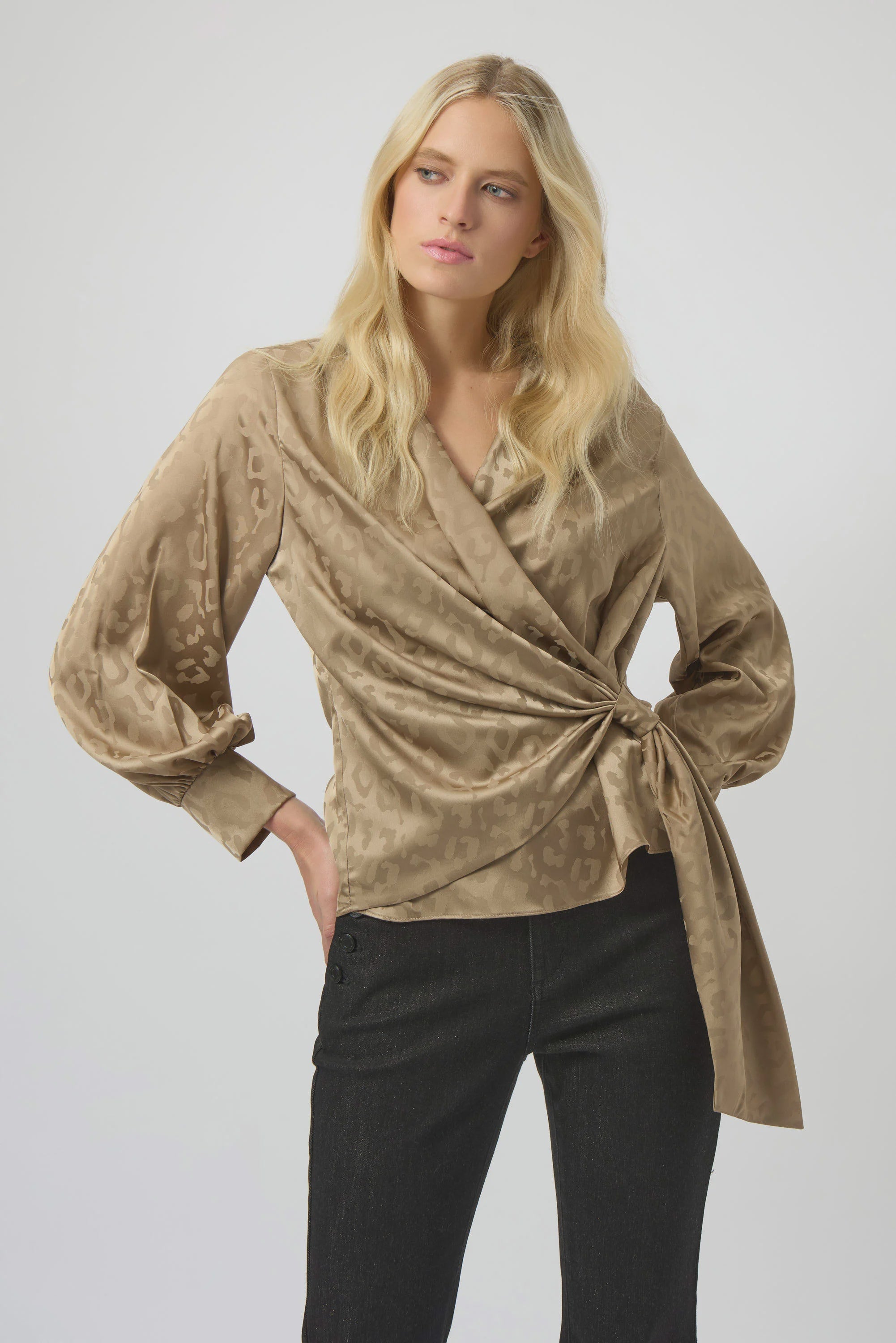 Joseph Ribkoff - Top / Jacquard Satin Animal Print Wrap Top - shop.mybijouboutique.com