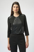 Joseph Ribkoff - Jacket / Heavy Knit and Leatherette Fitted - shop.mybijouboutique.com