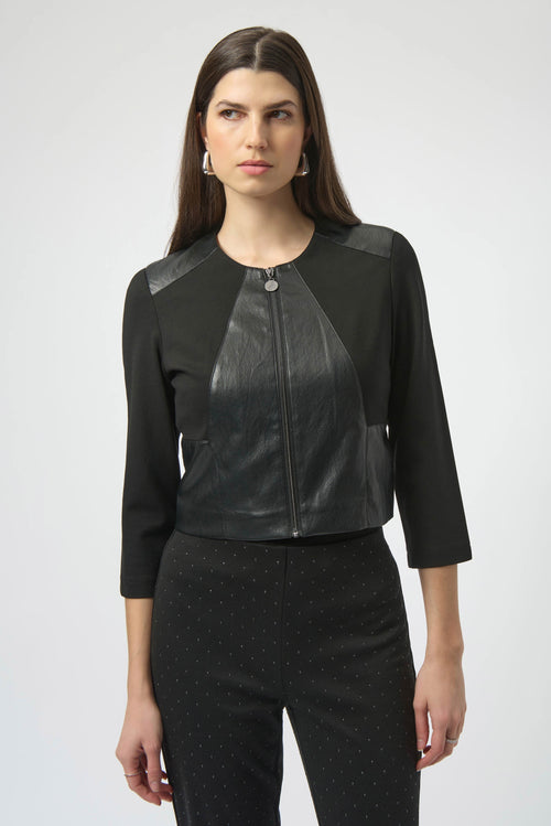 Joseph Ribkoff - Jacket / Heavy Knit and Leatherette Fitted - shop.mybijouboutique.com
