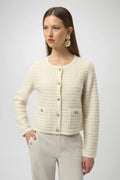 Joseph Ribkoff - Top / Sequined Sweater Knit Cardigan with Gold Buttons - shop.mybijouboutique.com