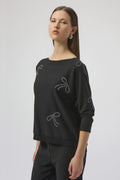 Joseph Ribkoff - Top / Sweater Knit Pullover with Iron-On Bow Detail - shop.mybijouboutique.com