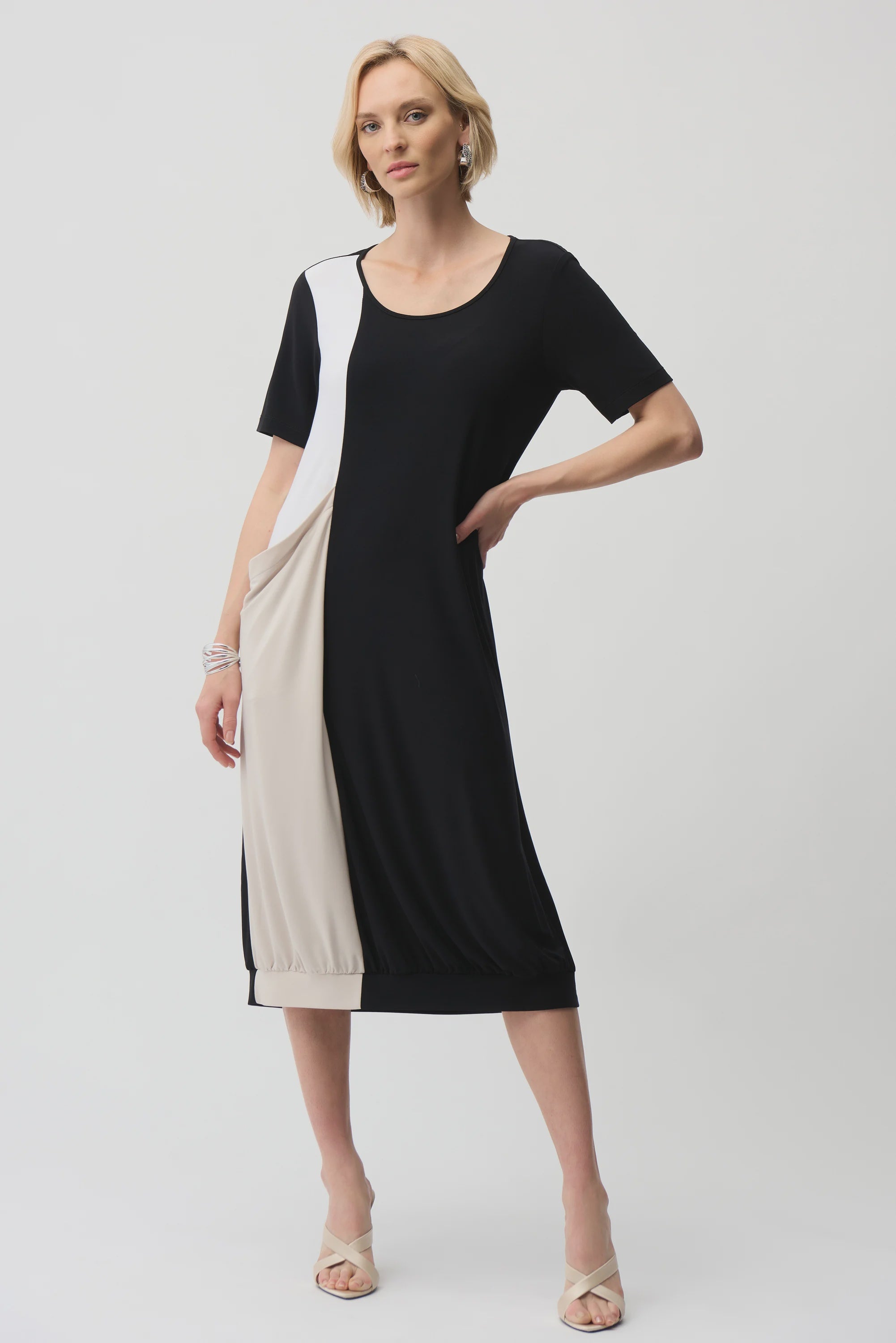 Joseph Ribkoff - Dress / Silky Knit Color Block Cocoon Dress With Oversized Pocket