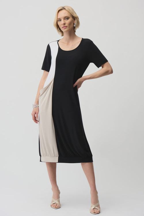 Joseph Ribkoff - Dress / Silky Knit Color Block Cocoon Dress With Oversized Pocket - shop.mybijouboutique.com