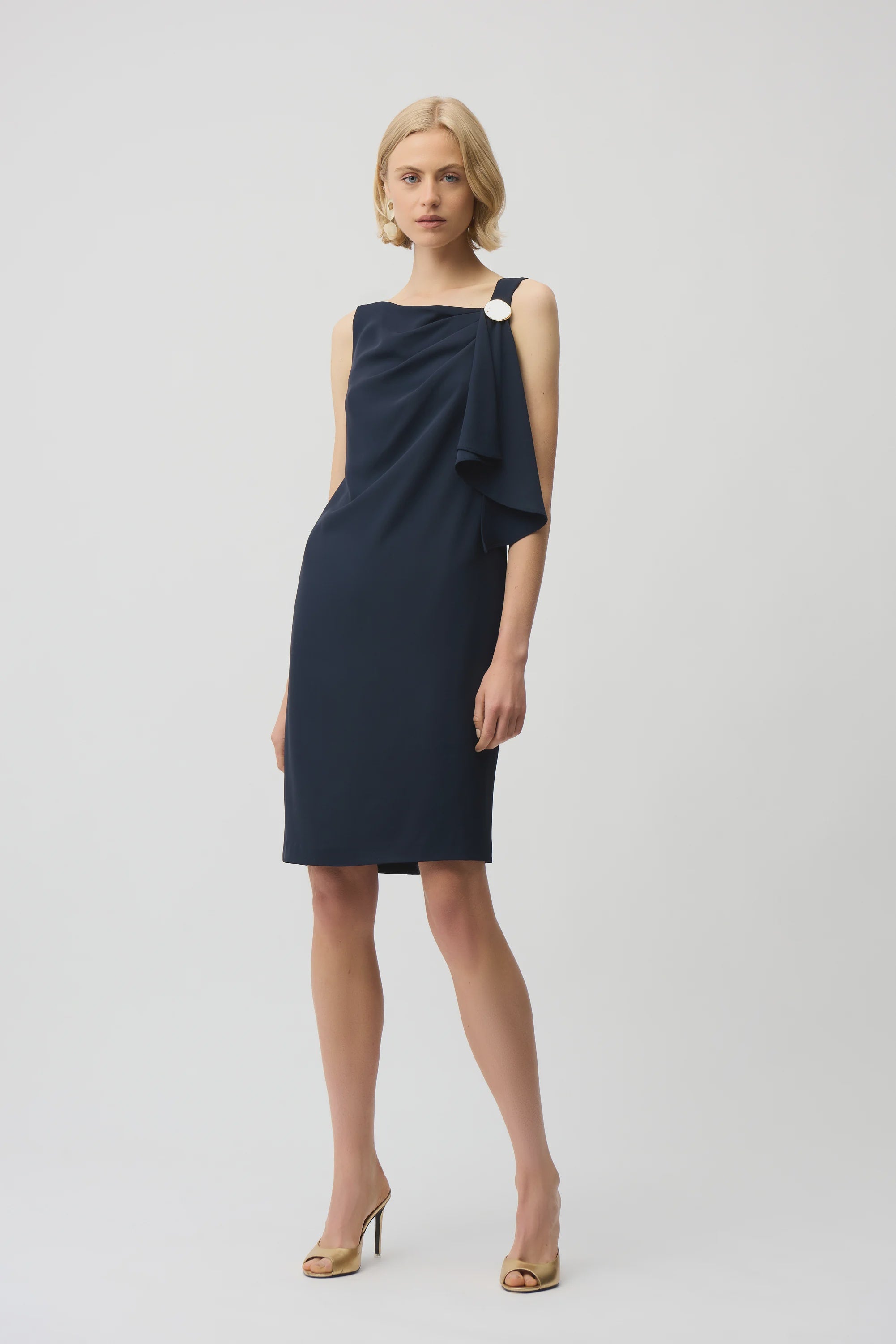 Joseph Ribkoff - Dress / Woven Twill Shift Dress With Asymmetrical Neckline