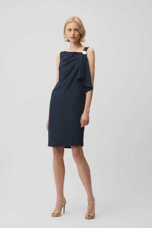Joseph Ribkoff - Dress / Woven Twill Shift Dress With Asymmetrical Neckline - shop.mybijouboutique.com
