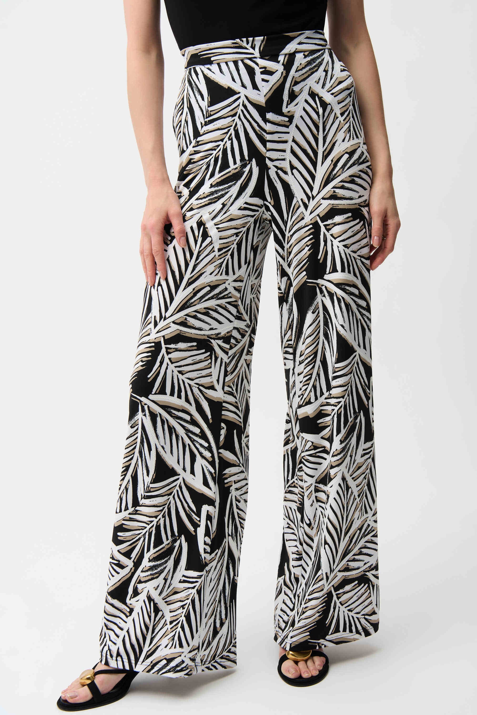 Joseph Ribkoff - Pants / Silky Knit Tropical Print Wide Leg Pull-On Pants