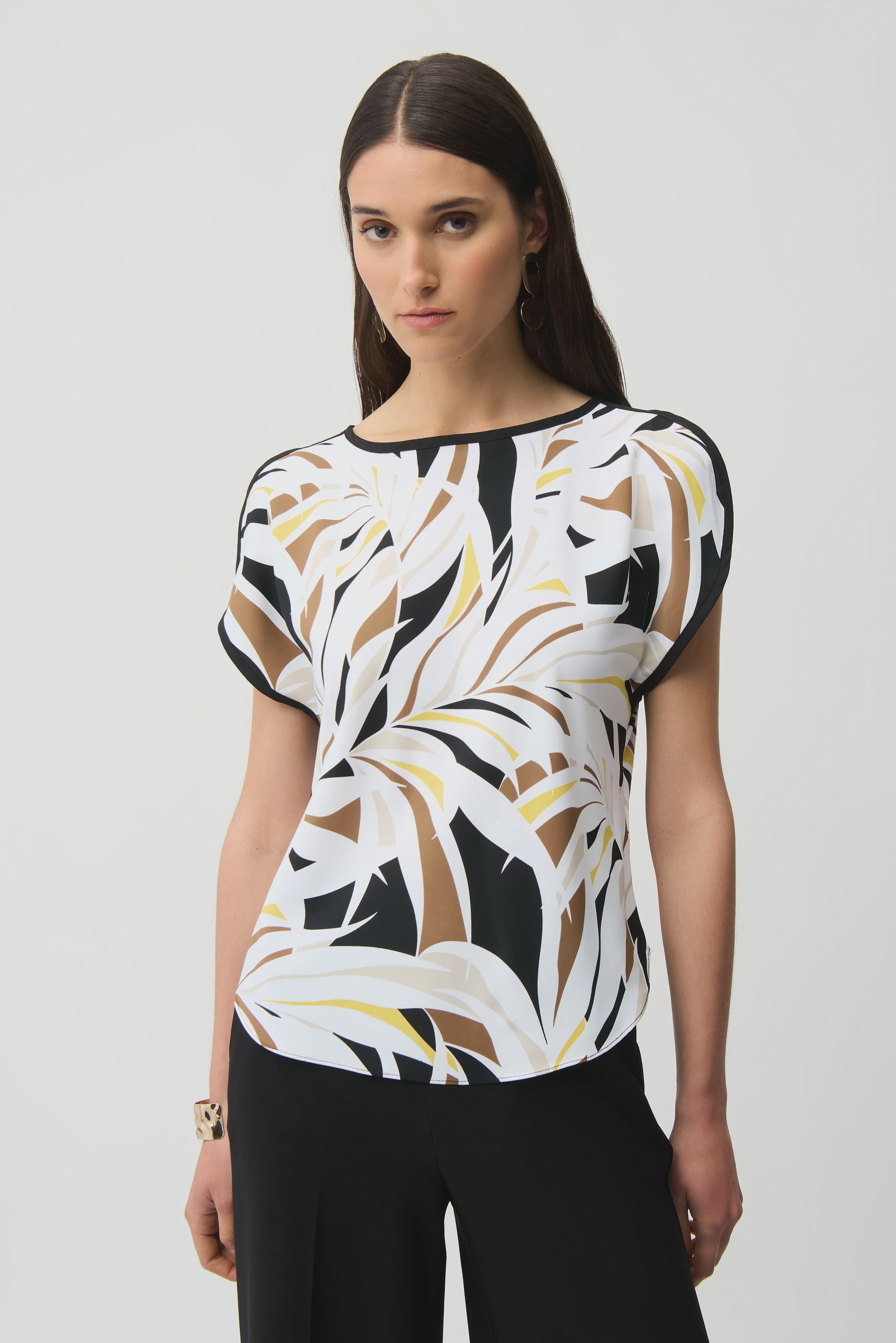 Joseph Ribkoff - Top / Recycled Woven Tropîcal Print Boxy Top