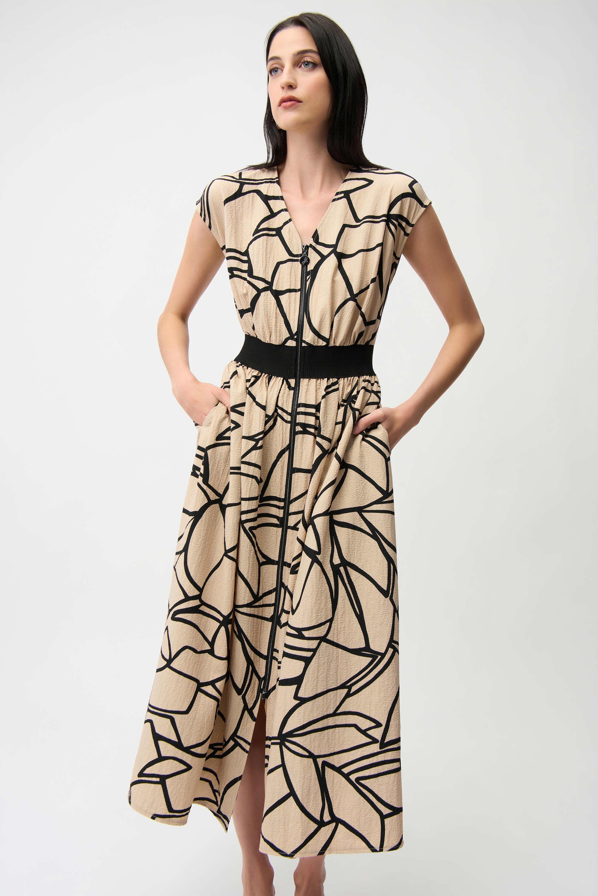 Joseph Ribkoff - Dress / Seersucker Abstract Print Fit and Flare Dress