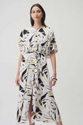 Joseph Ribkoff - Dress / Recycled Woven Tropical Print Trapeze Dress With Sash