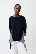Joseph Ribkoff - Top / Silky Knit and Woven Stripe Top With High Low Hem