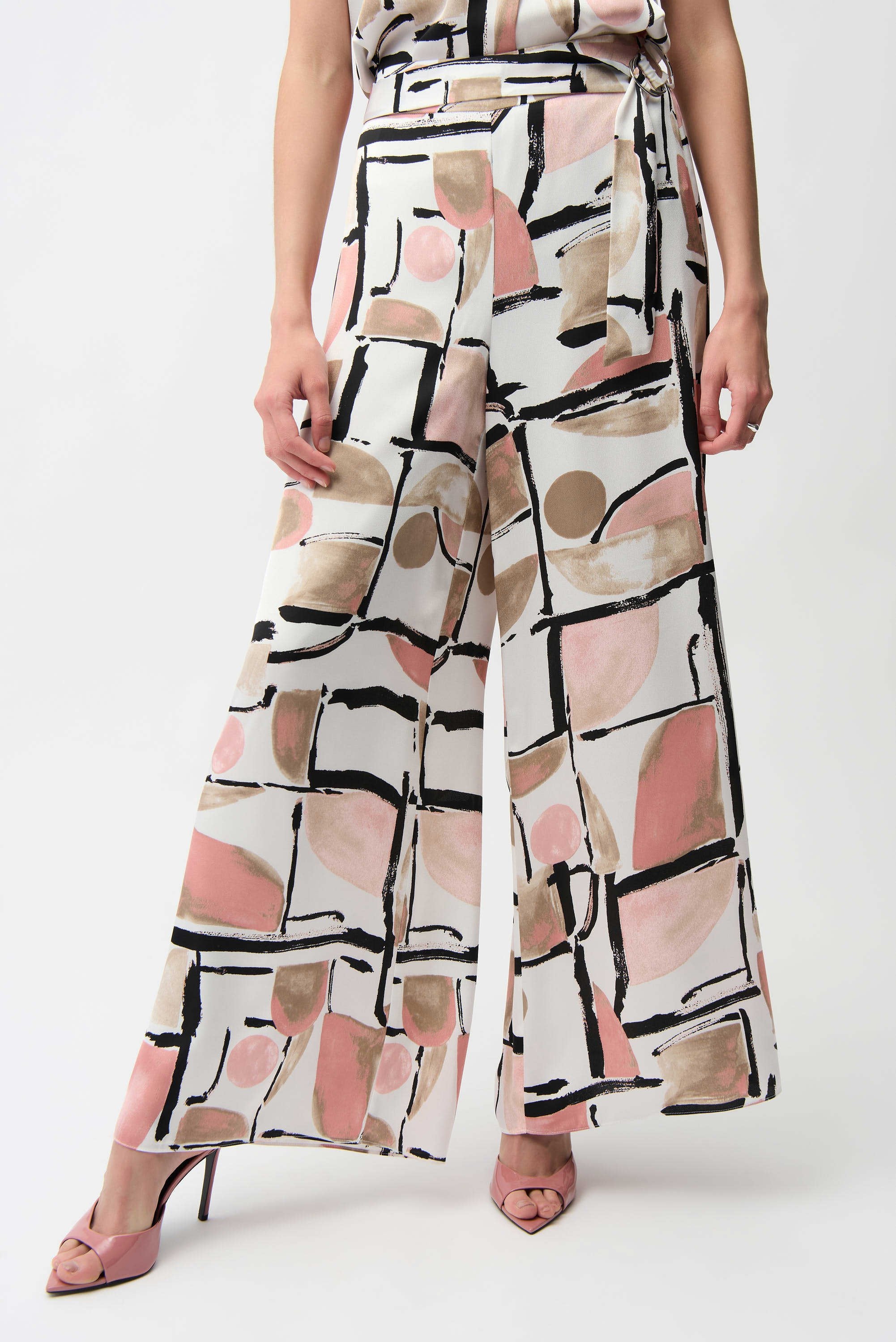 Joseph Ribkoff - Pant / Recycled Satin Abstract Print Wide Leg Pull-On Pants - shop.mybijouboutique.com