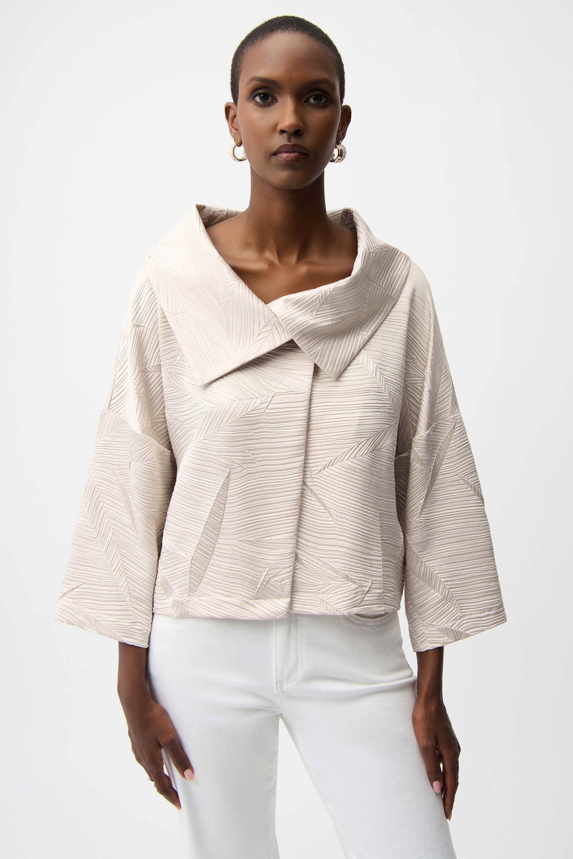 Joseph Ribkoff - Jacket / Pleated Satin Boxy Jacket With Overlay Collar
