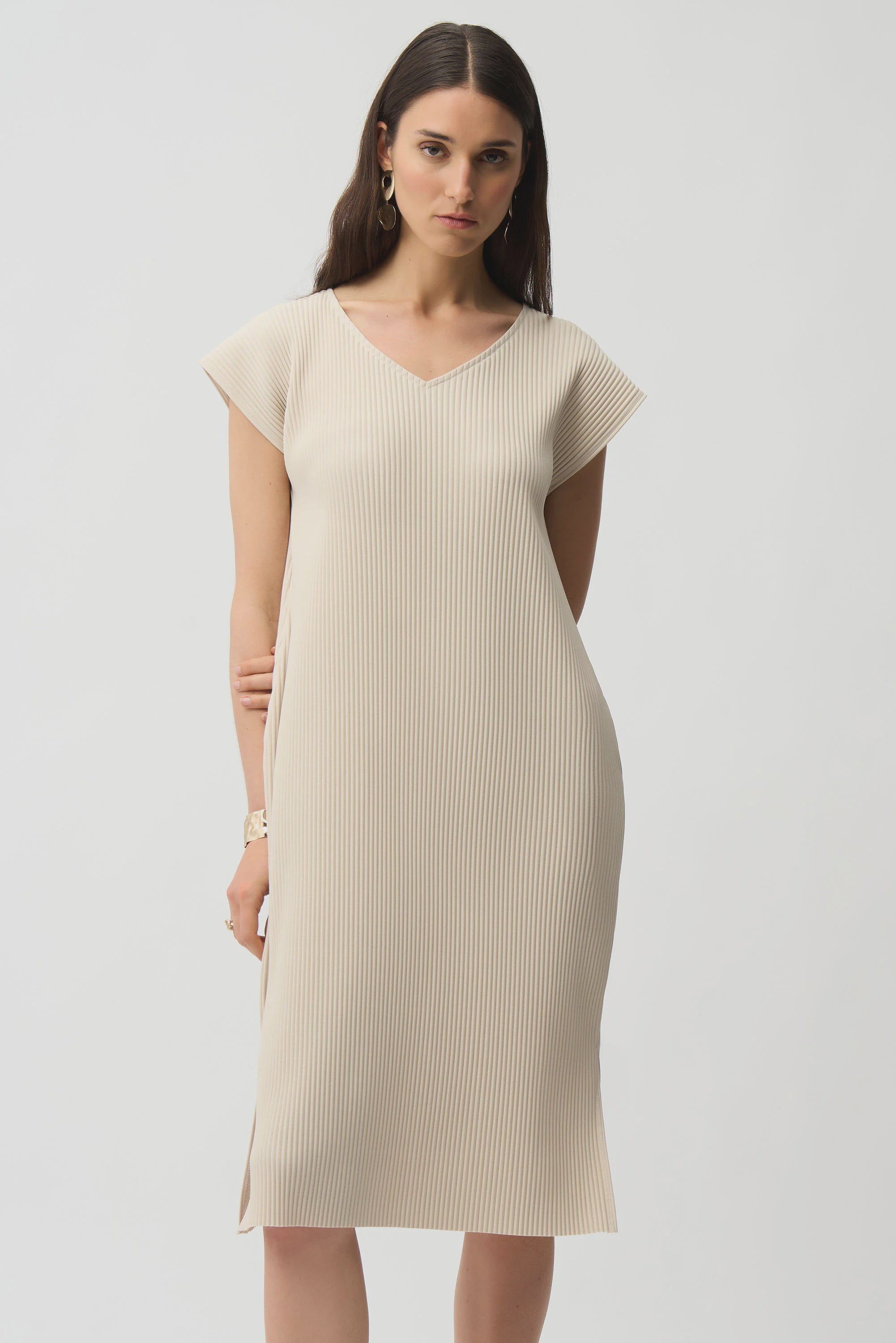Joseph Ribkoff - Dress / Pleated Scuba Crepe Straight Dress With Pockets