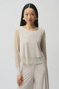 Joseph Ribkoff - Top / Silky Knit Crewneck Top With Mesh Sleeves and Layered Lining