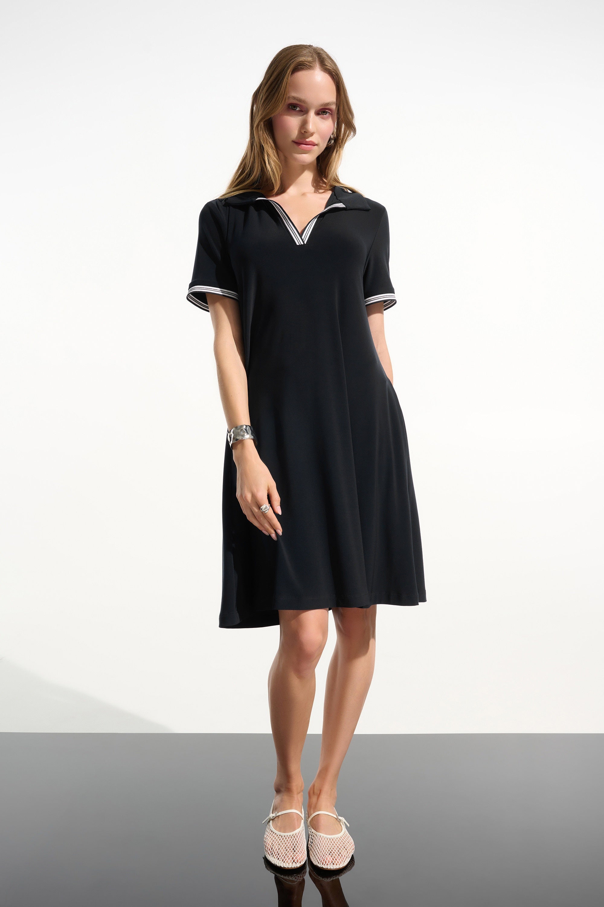 Joseph Ribkoff - Dress / Silky Knit Trapeze Dress With Polo Collar - shop.mybijouboutique.com