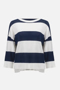 Joseph Ribkoff - Top / Cotton Blend Stripe Print Crewneck Sweater