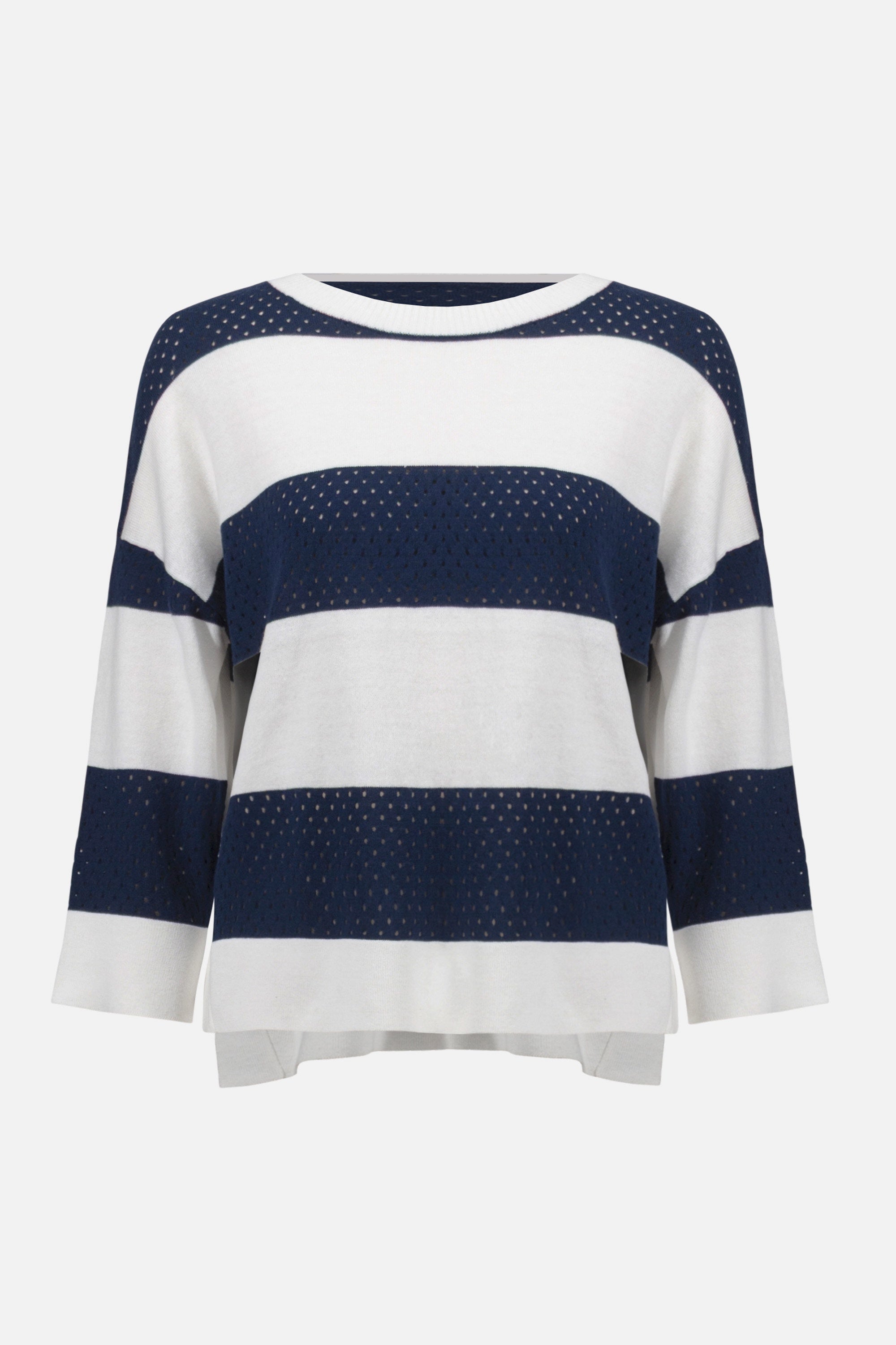 Joseph Ribkoff - Top / Cotton Blend Stripe Print Crewneck Sweater