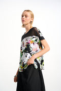 Joseph Ribkoff - Top / Silky Knit Tropical Print Straight Tunic With Mesh Insert