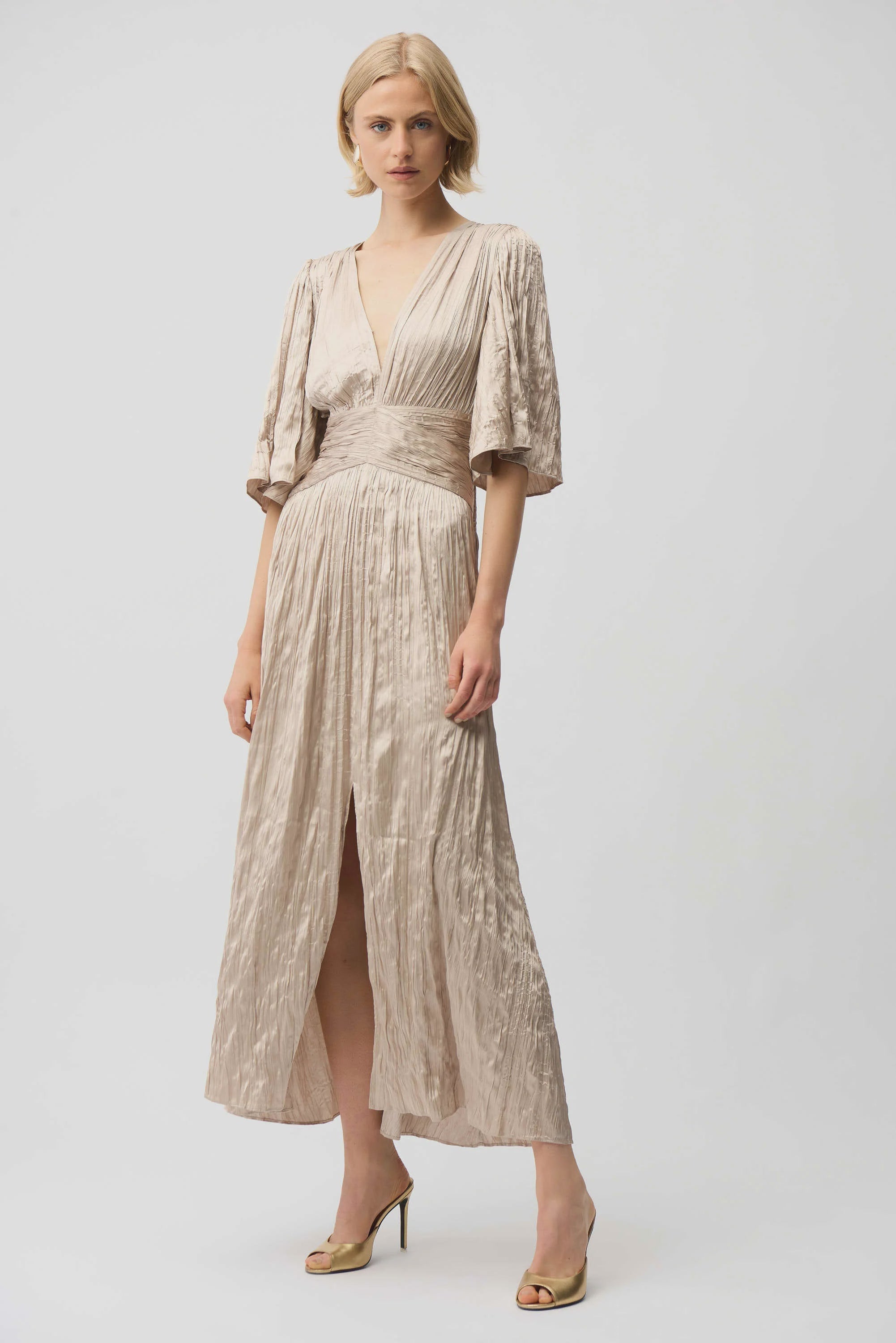 Joseph Ribkoff - Dress / Satin Fit and Flare Pleated Dress with Knot Waist Detail