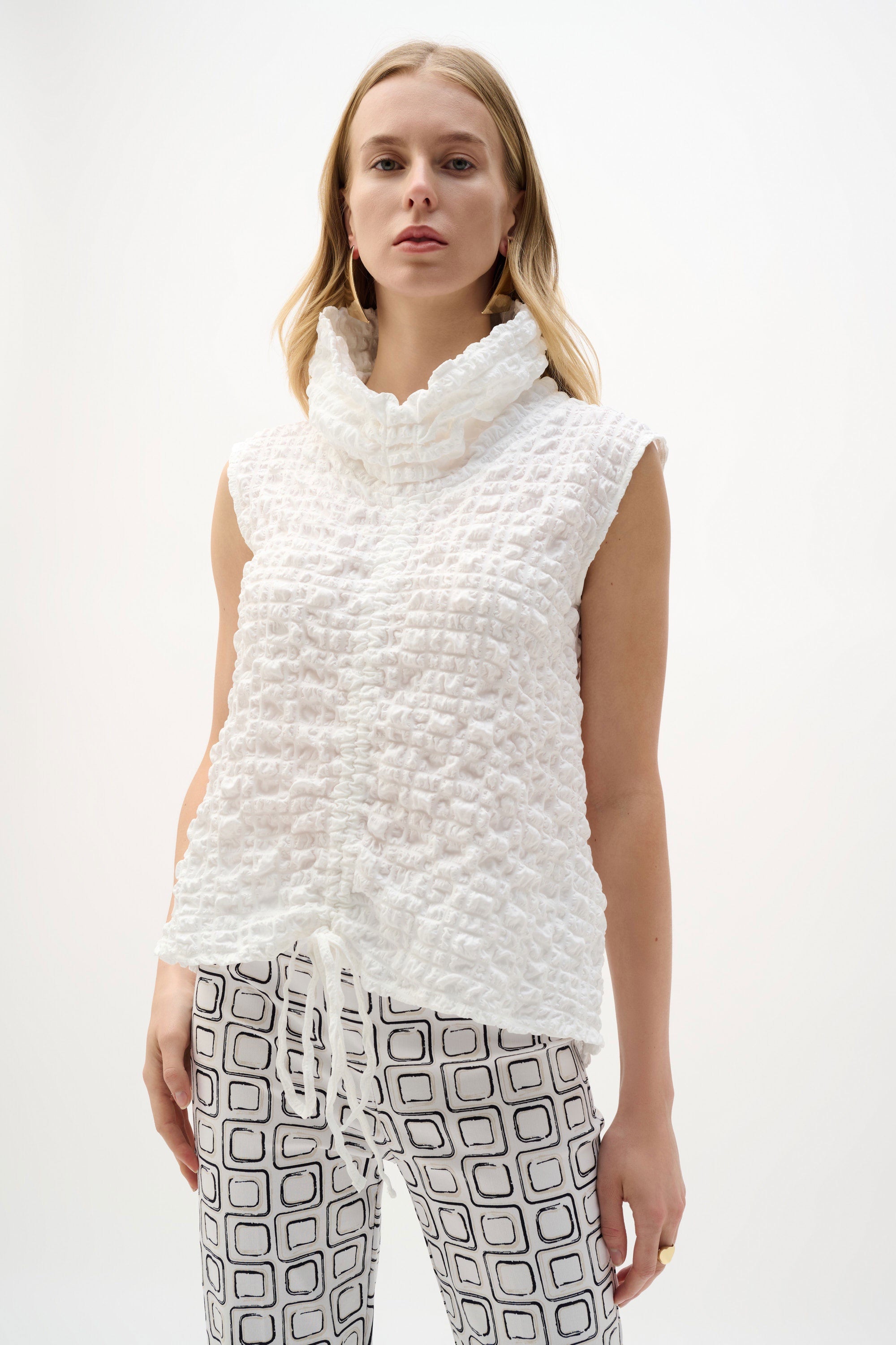 Joseph Ribkoff- Top / Bubble Jacquard Straight Top With Cowl Collar