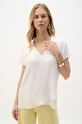 Joseph Ribkoff - Top / Bubble Chiffon High-Low Layered Top With Shirt Collar