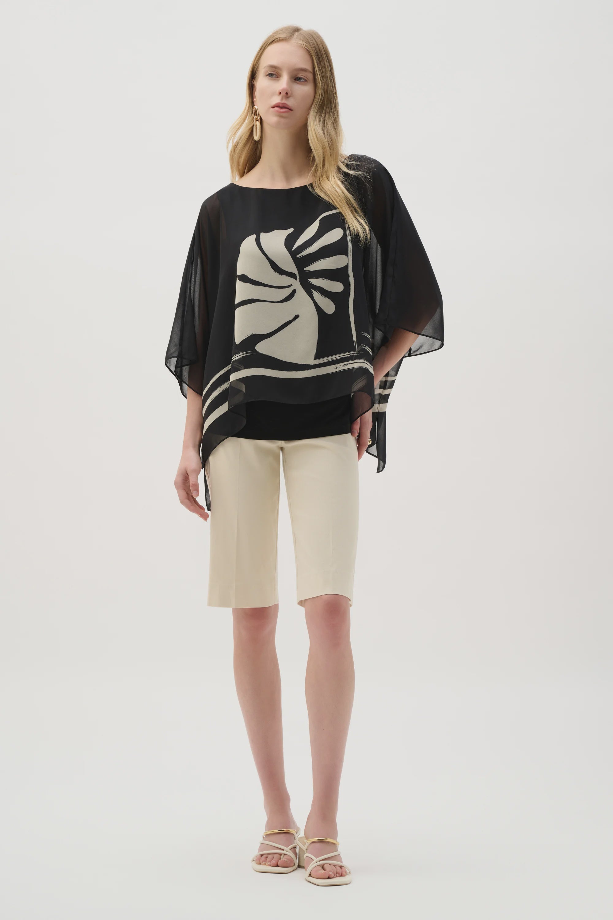 Joseph Ribkoff - Top / Sheer Woven Tropical Print And Silky Knit Poncho Top - shop.mybijouboutique.com