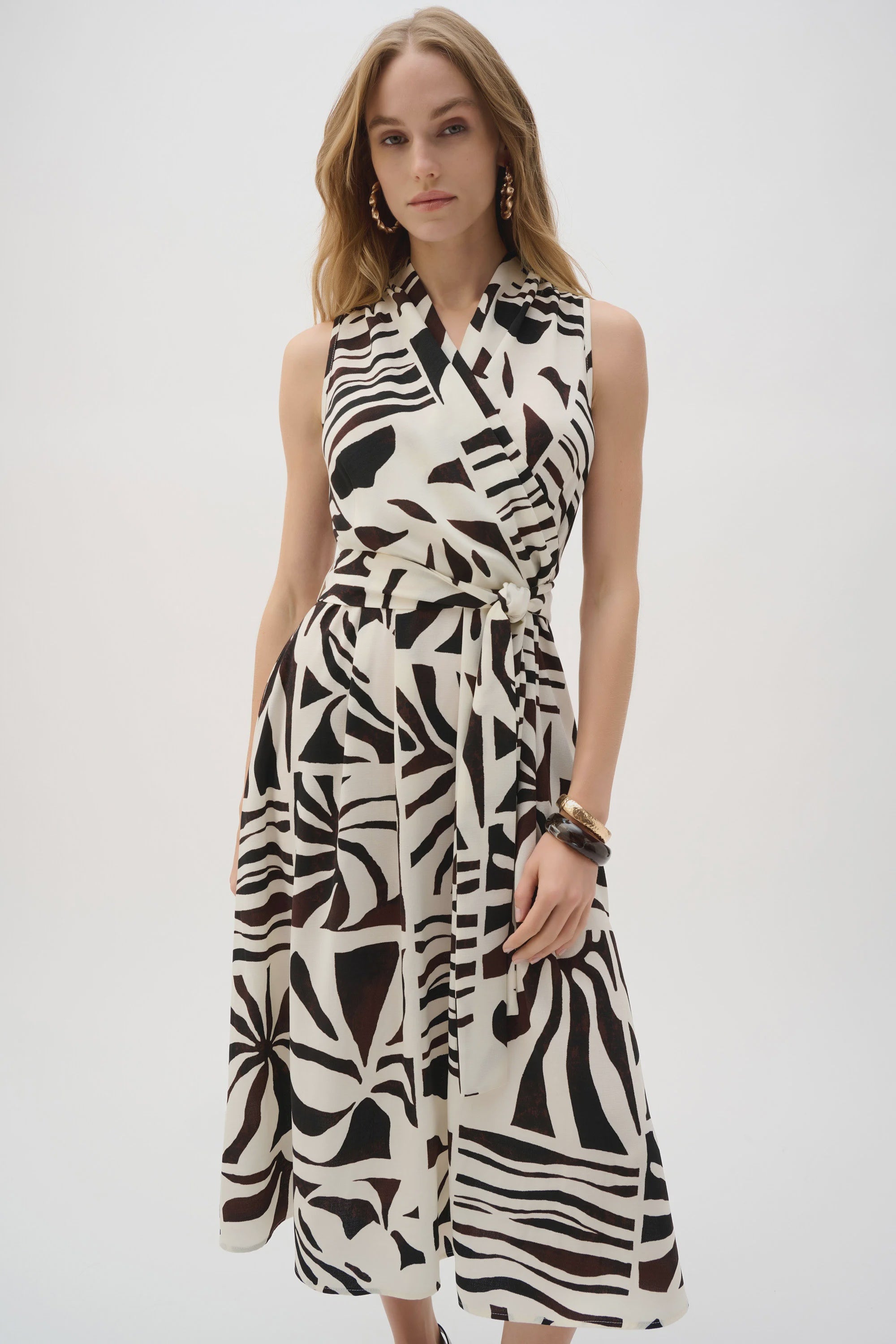 Joseph Ribkoff - Dress / Gauze Tropical Print Fit And Flare Wrap Dress