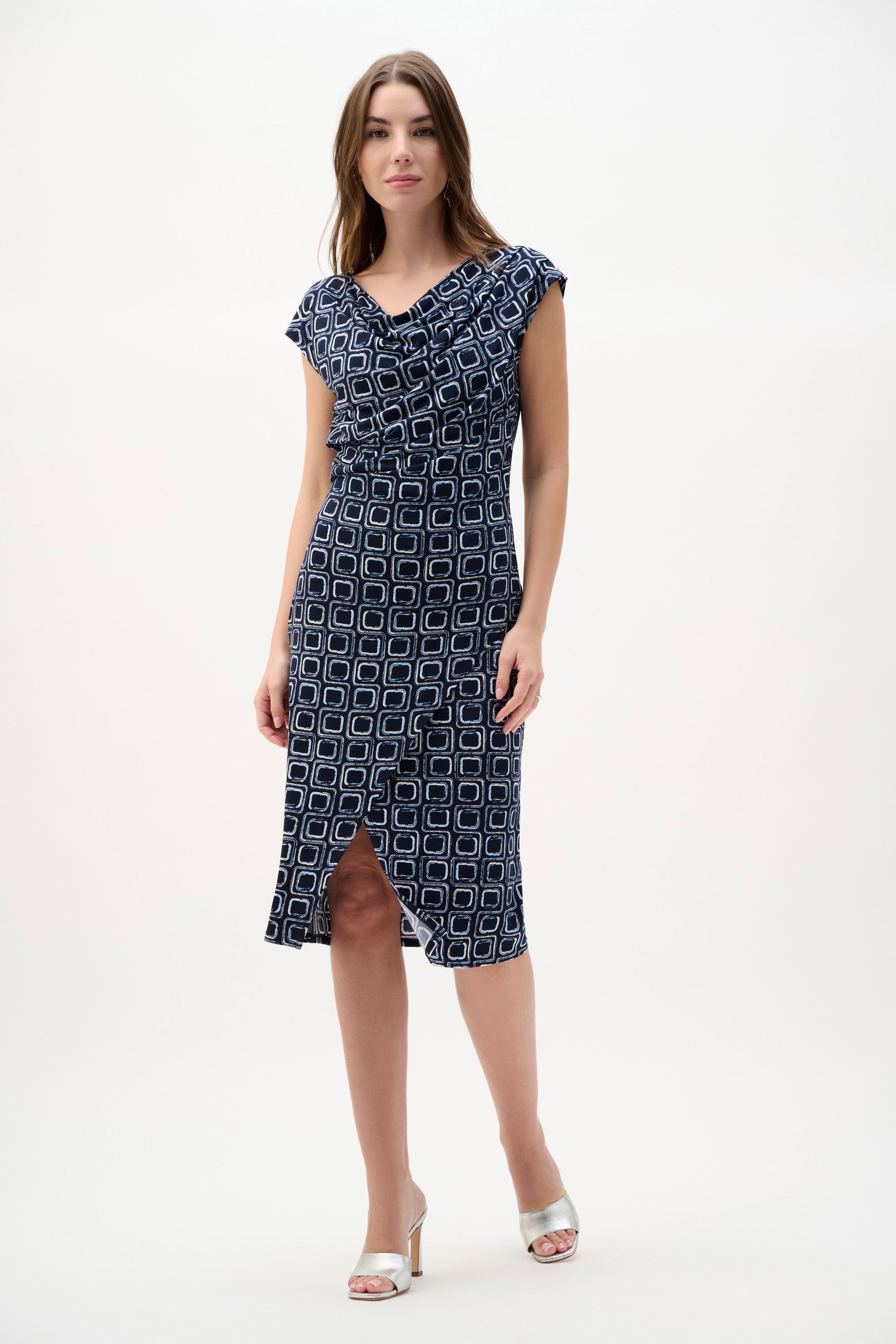Joseph Ribkoff - Dress / Silky Knit Geometric Print Sheath Wrap Dress