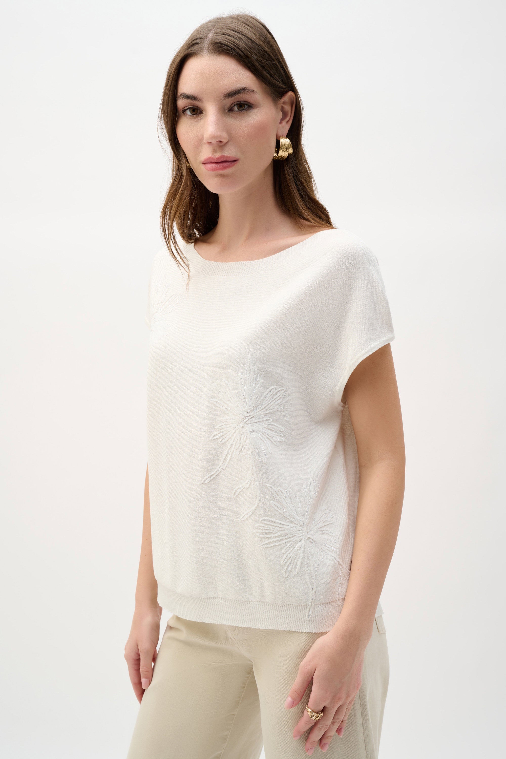 Joseph Ribkoff - Top / Sweater Knit Top With Embroidered Flowers - shop.mybijouboutique.com