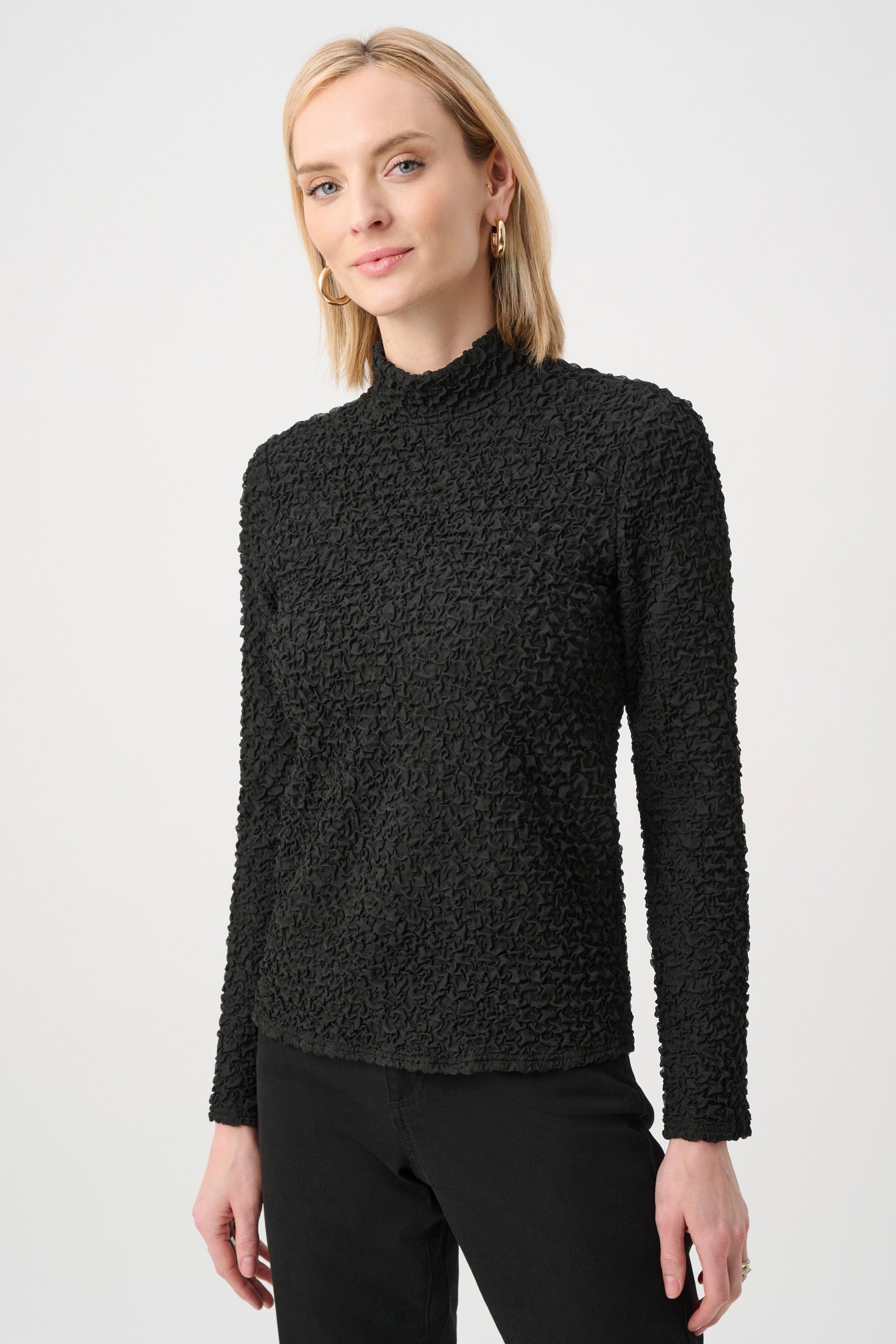 Joseph Ribkoff - Top / Textured Jacquard Mock-Neck Fitted Top