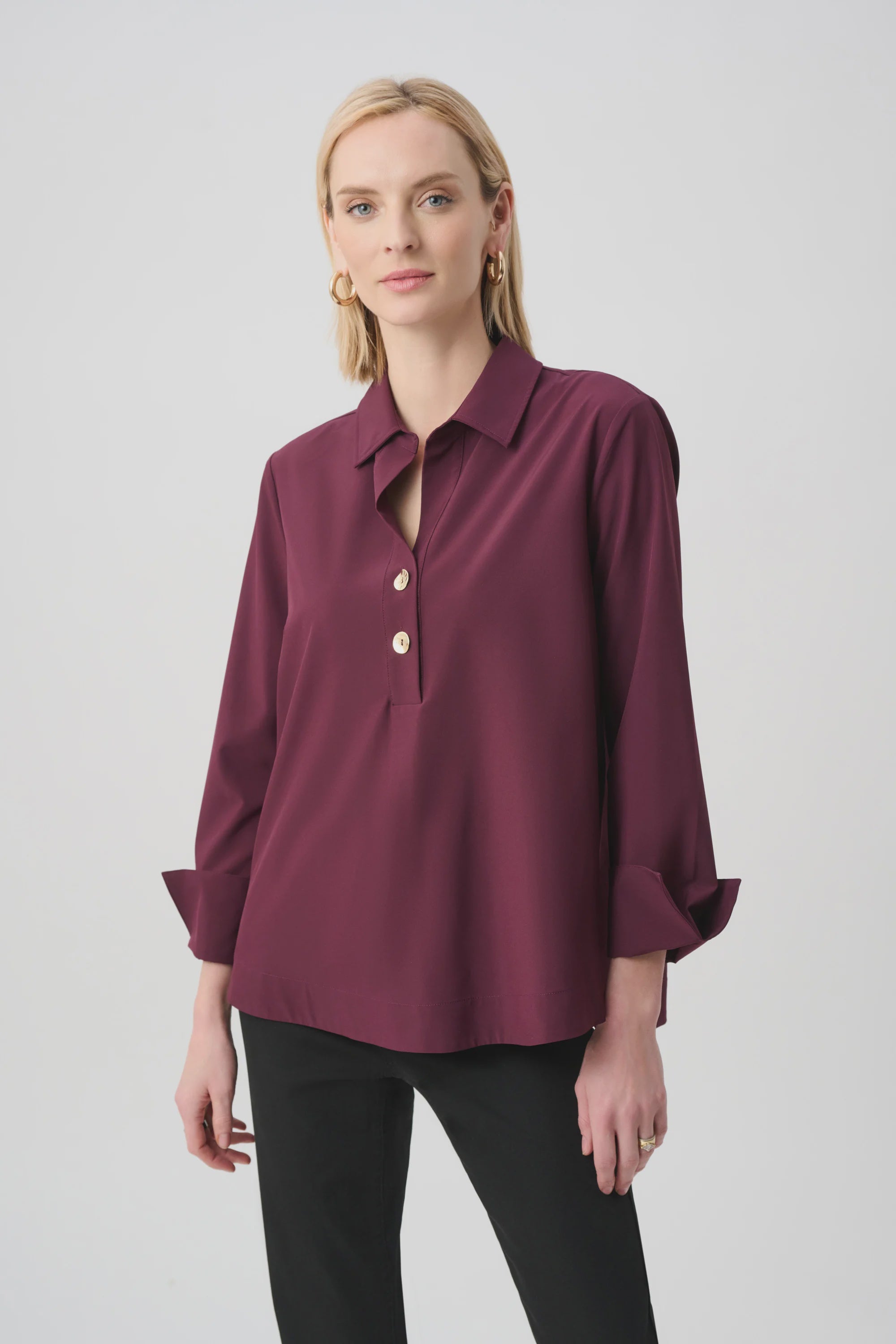 Joseph Ribkoff - Top / Stretch Poplin Shirt-Collar Boxy Top