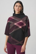 Joseph Ribkoff - Top / Brushed Viscose And Nylon Plaid Funnel-Neck Sweater