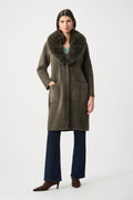 Joseph Ribkoff - Coat / Feather Yarn Knit Coat With Detachable Faux Fur Collar