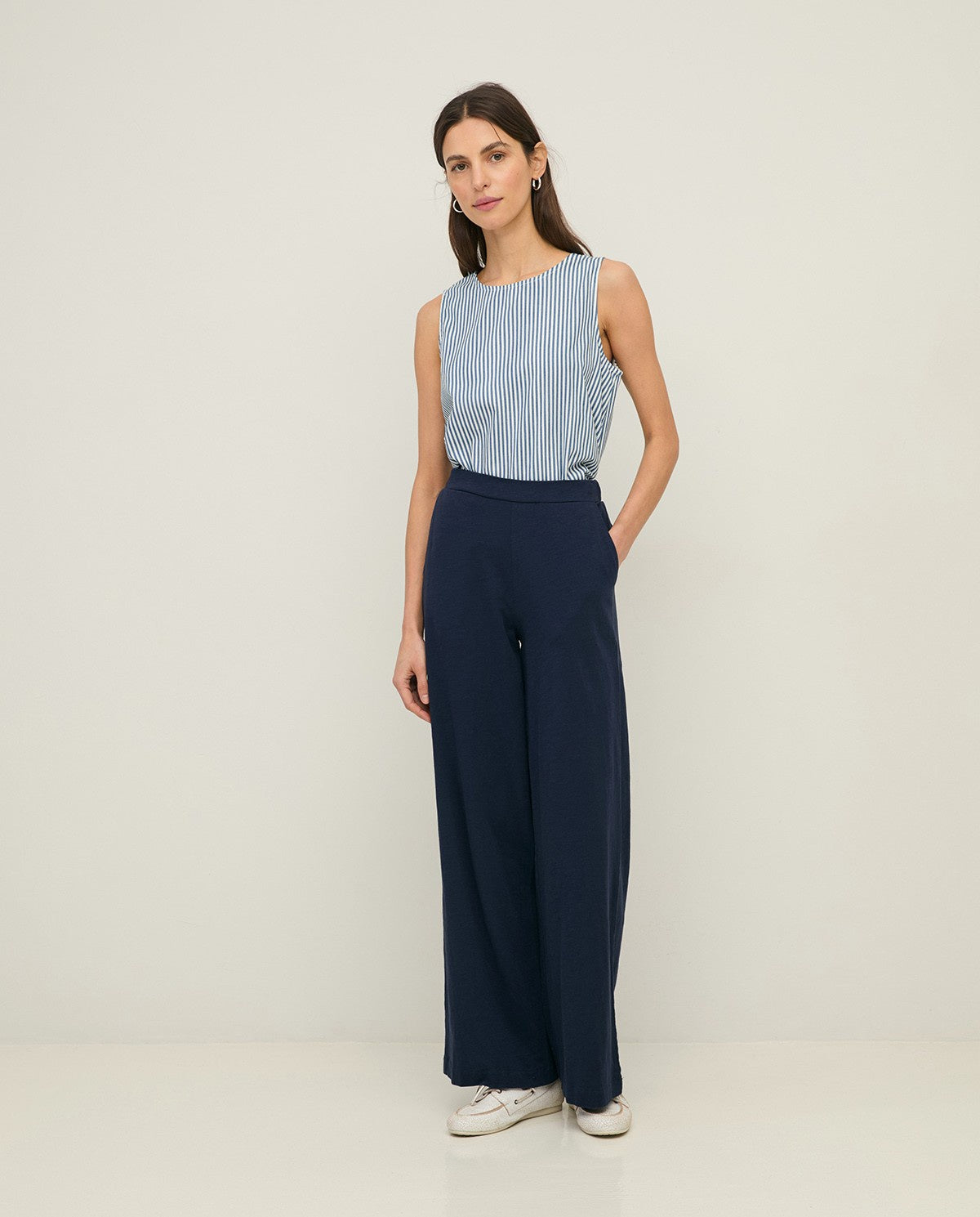 Yerse - Pant / Wide-leg slub-cotton trousers