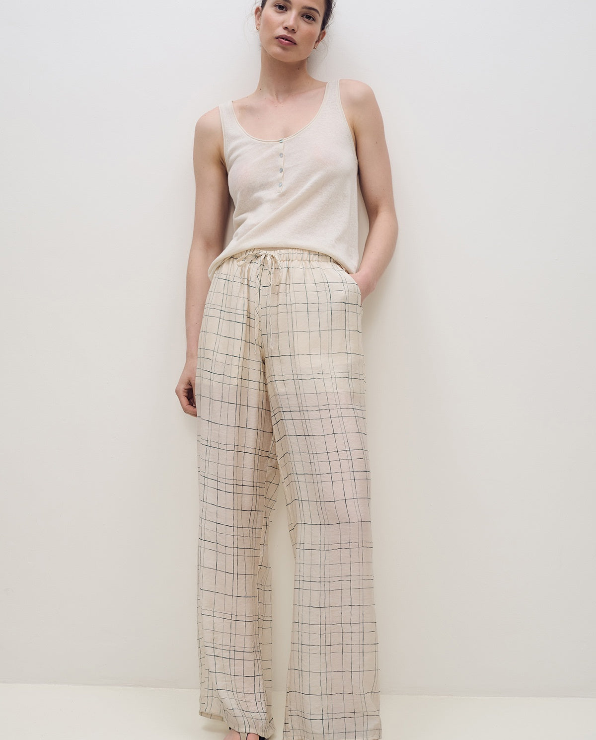 Yerse - Pant / Checks Wide-Leg Pant - shop.mybijouboutique.com