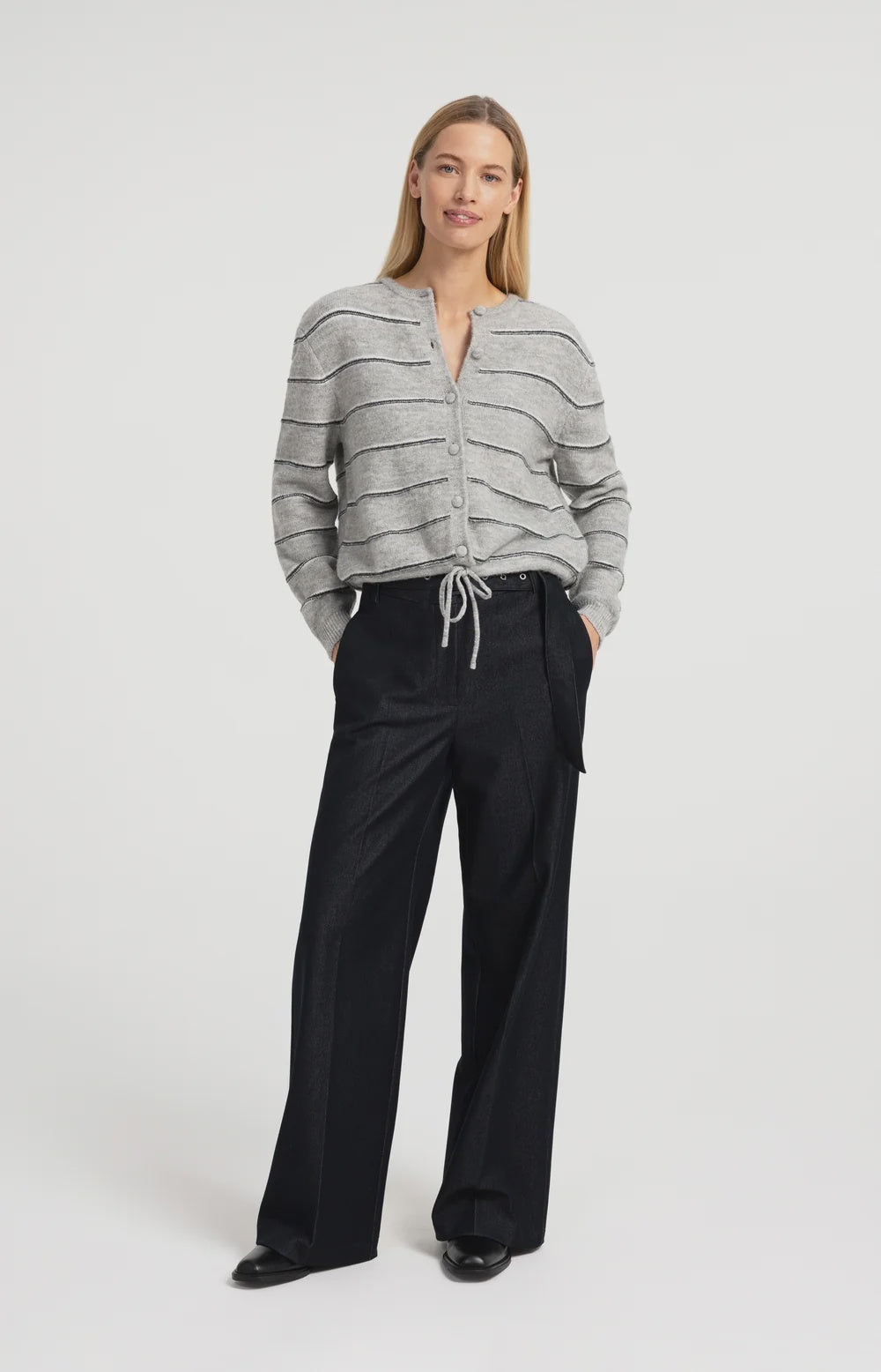 YAYA - Top / Striped knitted cardigan with tie detail